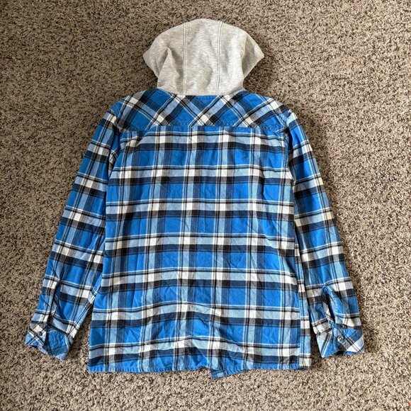 Carhartt Kids Flannel Hoodie Blue Plaid Long Sleeve Button-Up Shirt Size XL Cott - Picture 2 of 6